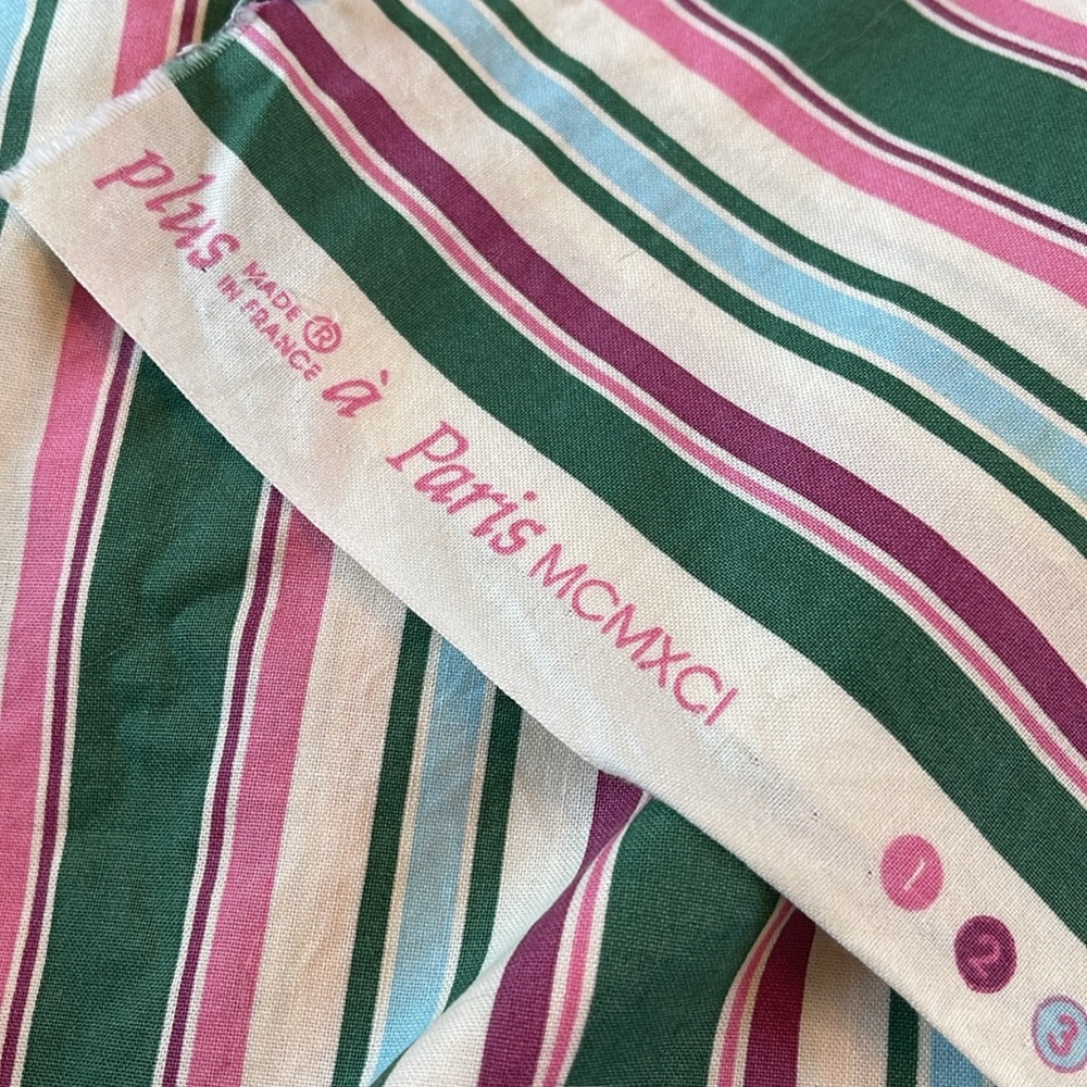 Vintage Striped Multicolor Fabric/Made in France/ 1 3/4 yd, 54 in - Picture 2 of 3